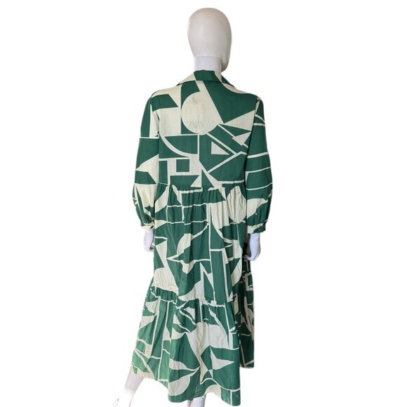 Zara Abstract Print Button Down Midi Dress Green Large NEW - Picture 2 of 8